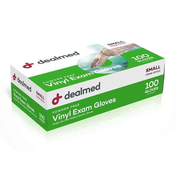Dealmed Disposable Gloves, Exam Grade, Vinyl, Powder-Free, S, 1000 PK, Clear 787260 - main